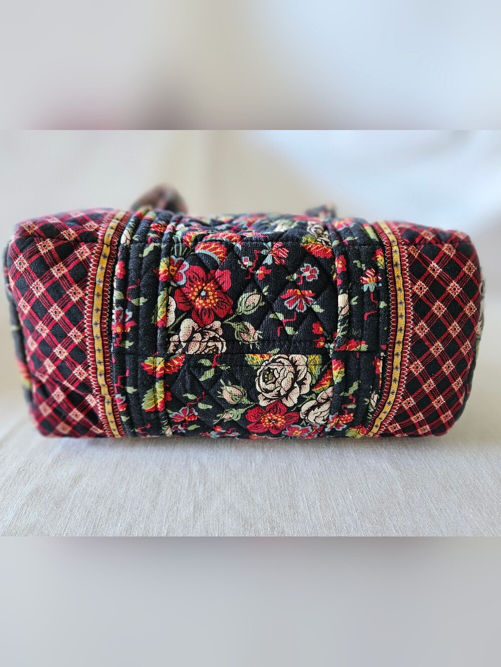 Quilted Floral Vera Bradley Mini Duffel in Black and Red - Women’s Shoulder Bag - Picture 4 of 9